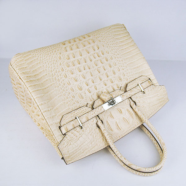 High Quality Fake Hermes Birkin 35CM Crocodile Head Veins Leather Bag Cream 6089